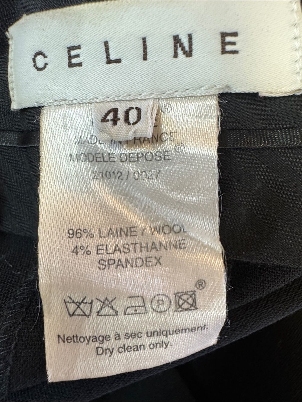CELINE Wool Blend Straight Leg Tailored Trousers Black EU 40 - Picture 6 of 7